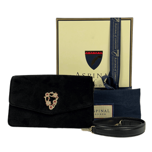 ASPINAL OF LONDON Black Eliza Velvet Embellished Clutch Bag With Strap