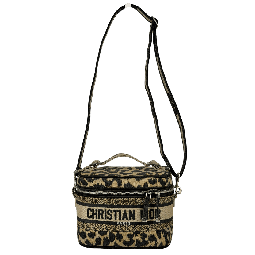 DIOR Beige Mizza Embroidered Canvas Travel Vanity Bag In Leopard Print