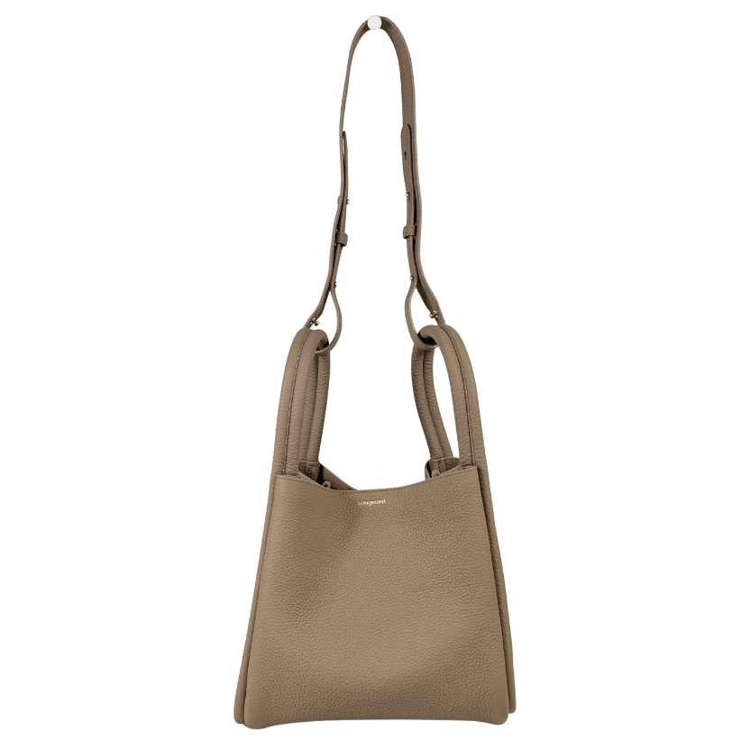 SONGMONT Taupe Beige Full Grain Leather Large Song Bucket Bag With Crossbody Strap