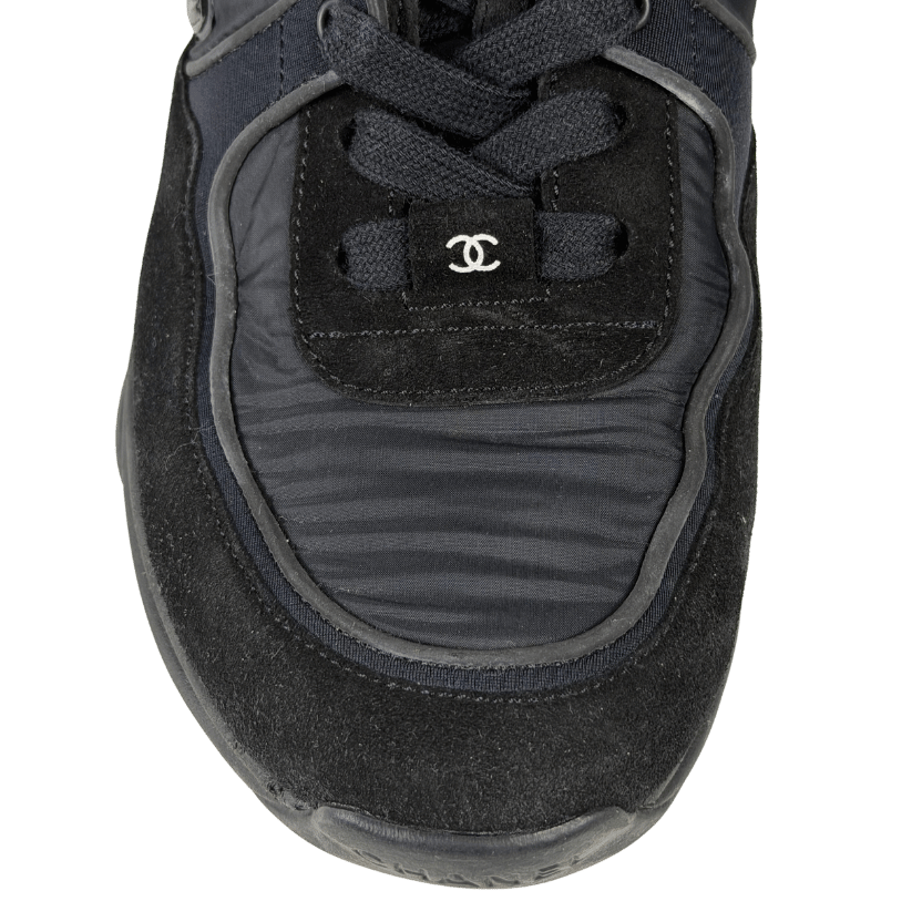 CHANEL Black Suede And Nylon CC Logo Low Top Trainers UK 5 EU 38 👠