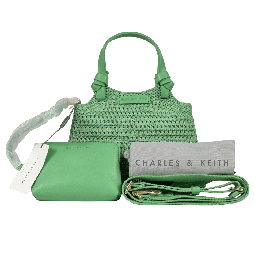 CHARLES & KEITH Green Mini Ida Knitted Tote Bag One Size
