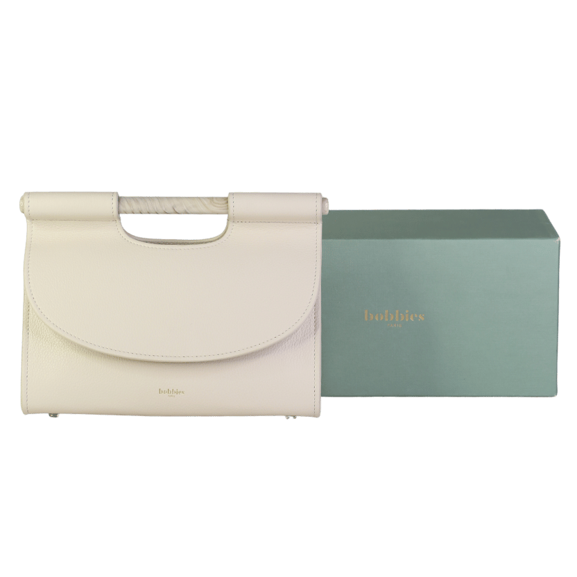 BOBBIES PARIS Cream Grand Ancône Luxury Leather Structured Handle Bag With Shoulder Strap - Foam