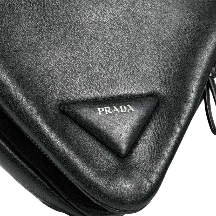 PRADA Black 2010s Triangular Leather Shoulder Bag