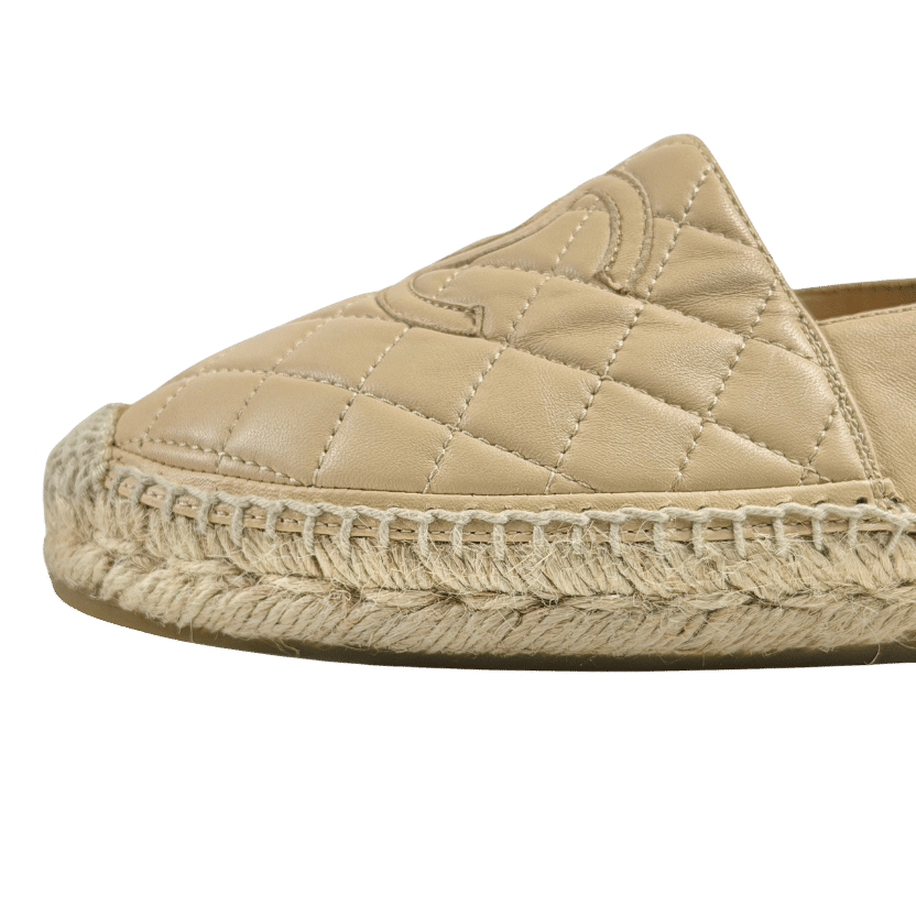 CHANEL Beige Leather Cc Quilted Espadrilles Flats UK 5 EU 38