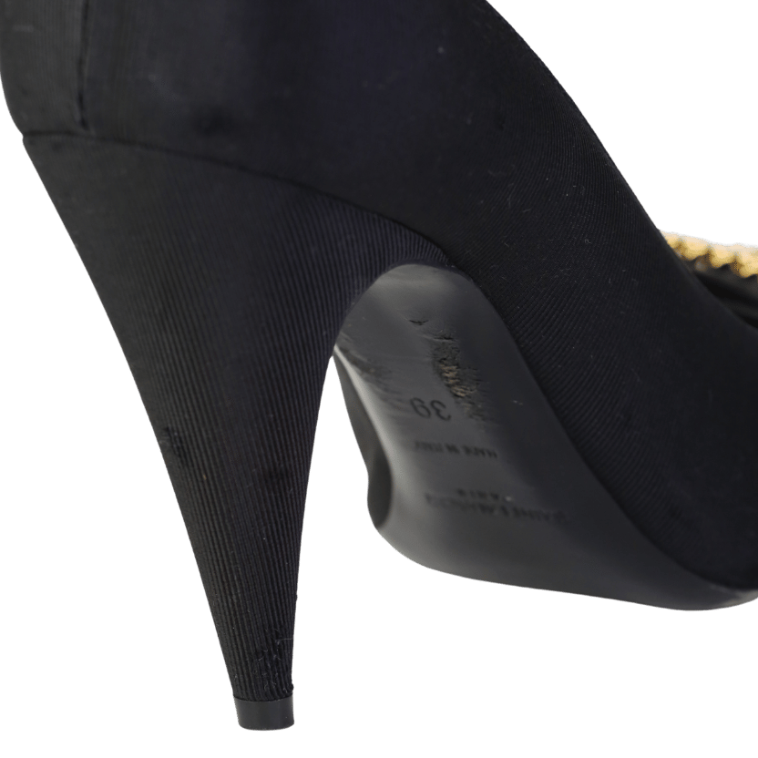 Saint Laurent Black  / Gold St Sulpice Chain-buckle Grosgrain Pumps UK 6 EU 39 👠