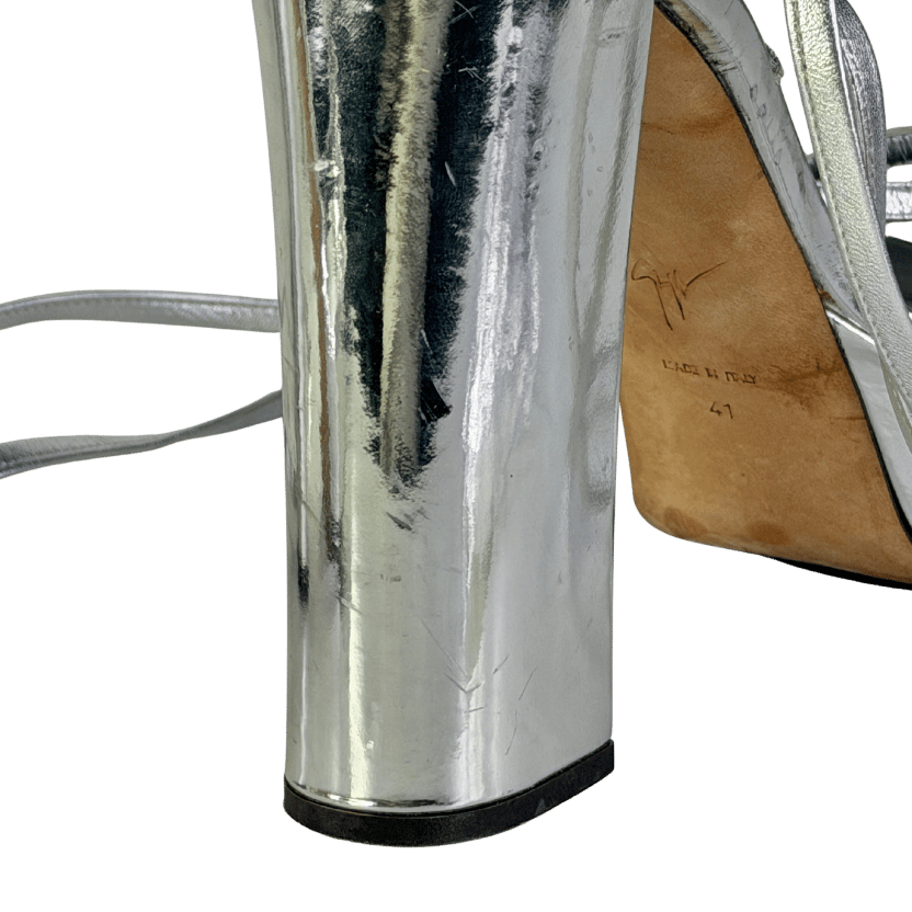 Giuseppe Zanotti Silver Flavienne Mirrored-leather Platform Sandals UK 8 EU 41 👠