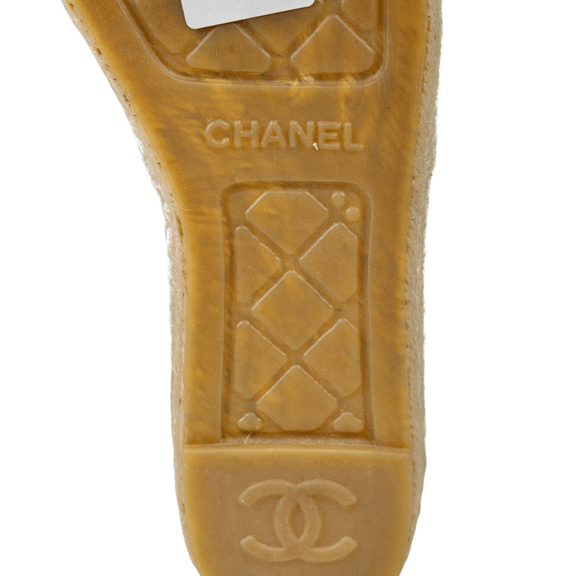 CHANEL White / Black Leather Crystal CC Cap Toe Flat Espadrilles UK 5 EU 38 👠