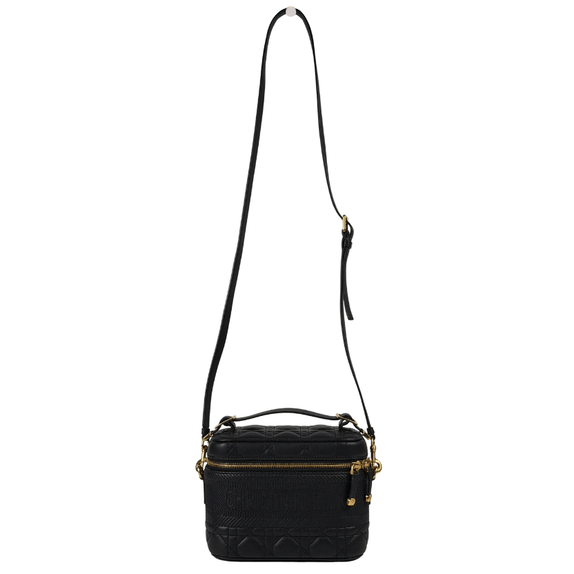 DIOR Black Small Lambskin Cannage Diortravel Vanity Case Satchel