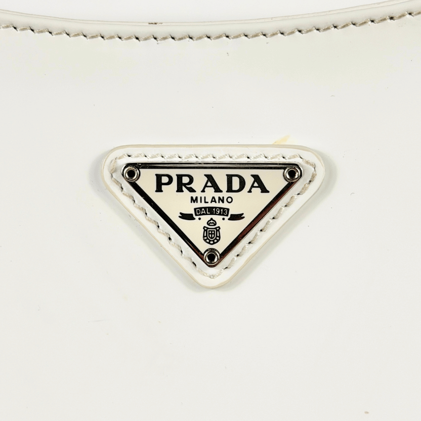 PRADA White Cleo Triangle Logo Small Leather Shoulder Bag