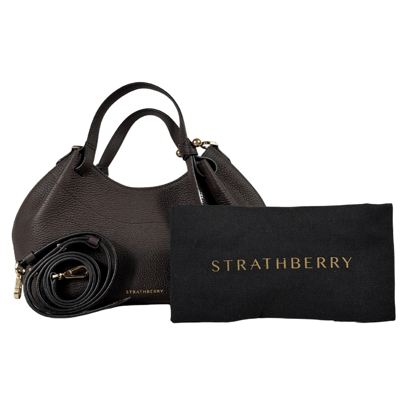 STRATHBERRY Espresso Brown 100% Calf Grain Leather Barra Mini Bag