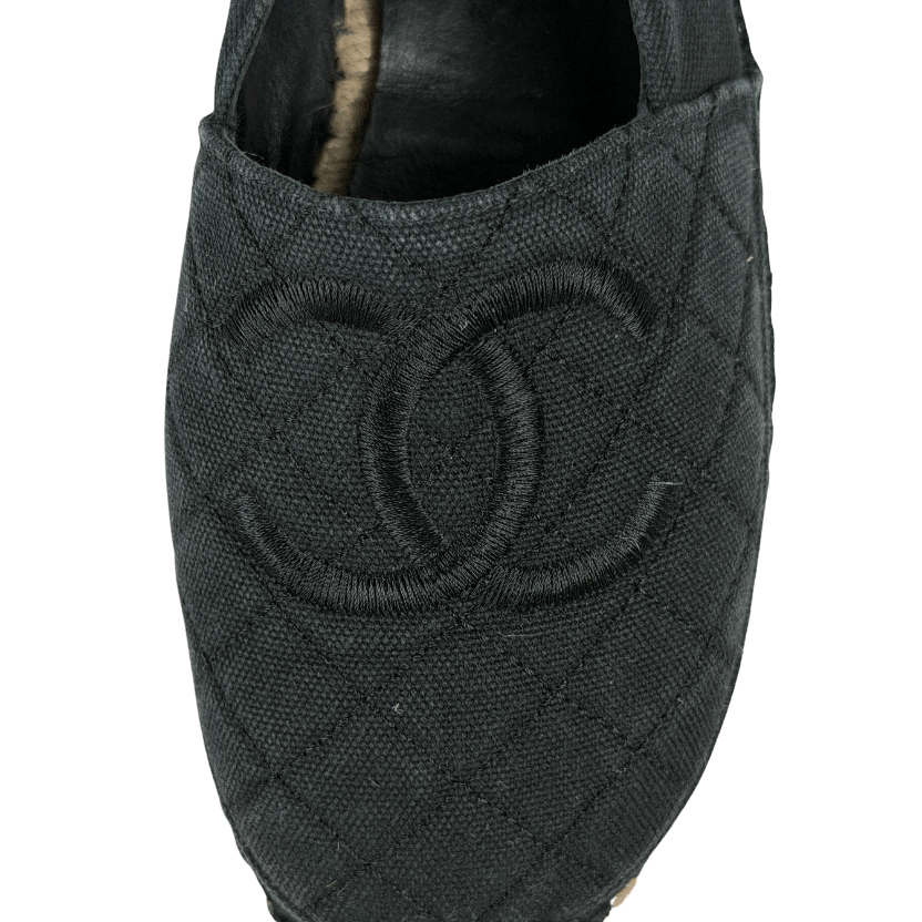 CHANEL Black Canvas Espadrilles With Cc Logo UK 5 EU 38