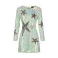LESLIE AMON Light Aqua Green Mermaid Skin Dress In Iridescent Sequin UK XS