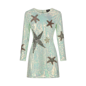 LESLIE AMON Light Aqua Green Mermaid Skin Dress In Iridescent Sequin UK XS