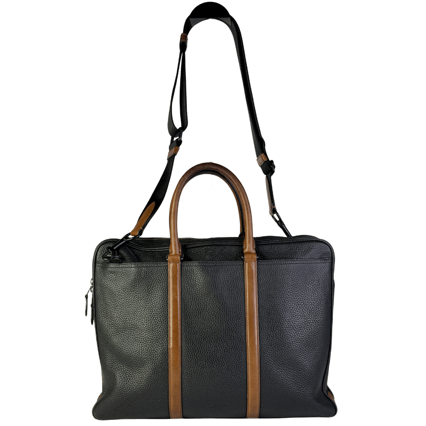 Coach Black / Tan Leather Harness Metropolitan Slim Briefcase / Laptop Bag