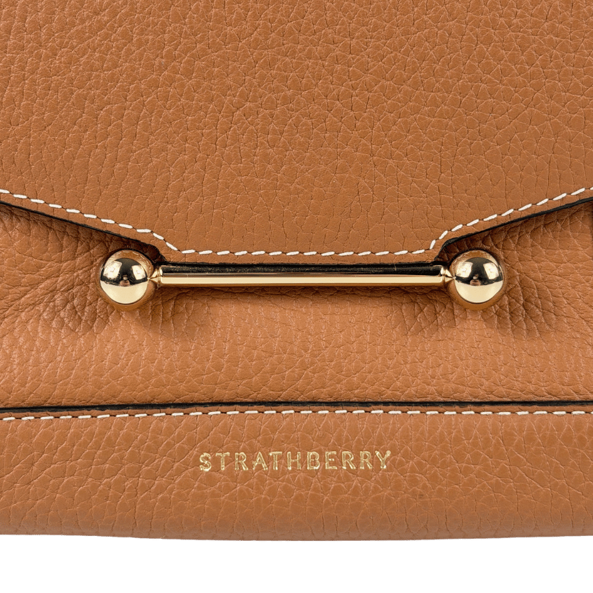 STRATHBERRY Tan Brown / Gold Hardware 100% Pebbled Leather Mosaic Nano Top Handle Bag