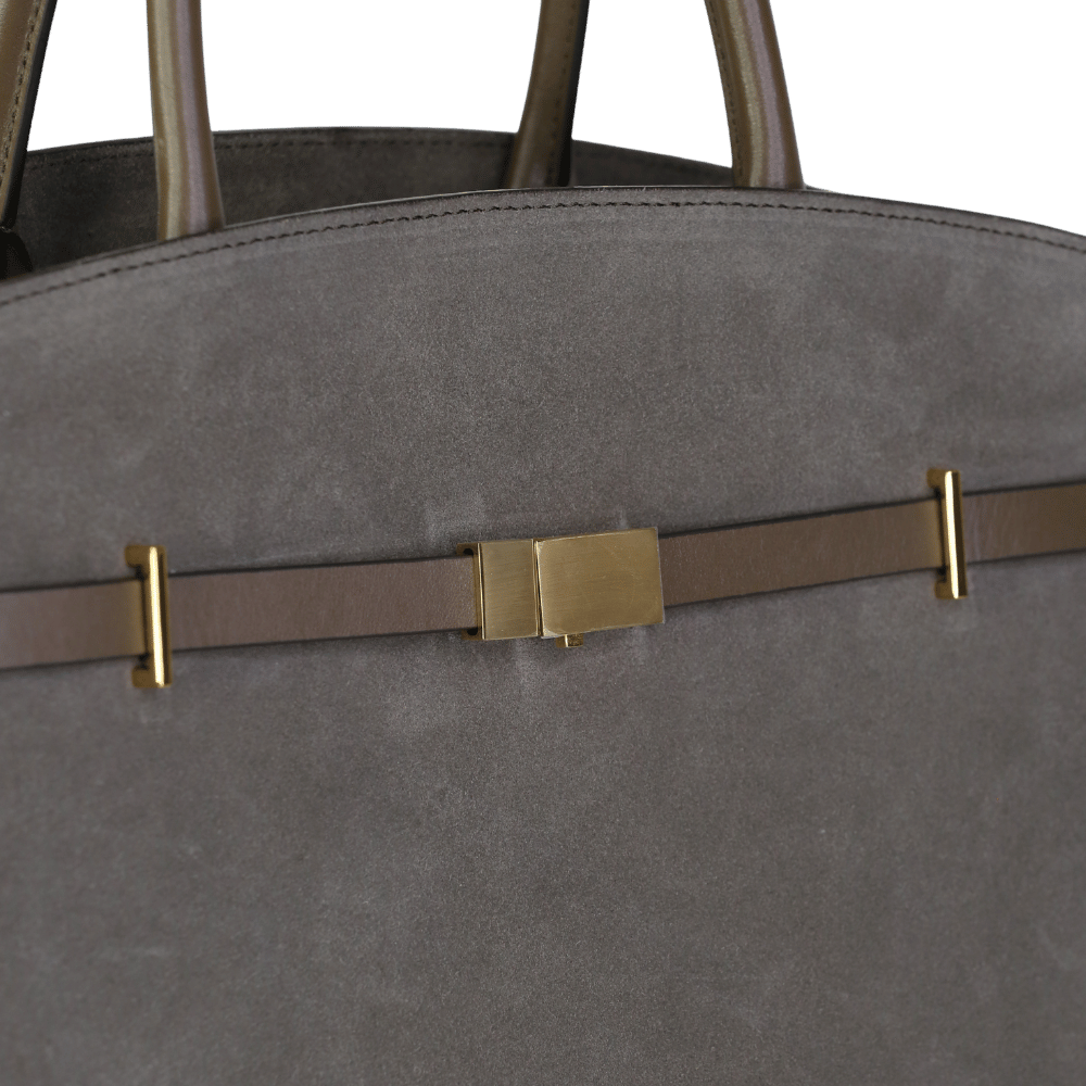 Demellier London Deep Olive Suede & Smooth Leather Hudson Bag With Shoulder Strap