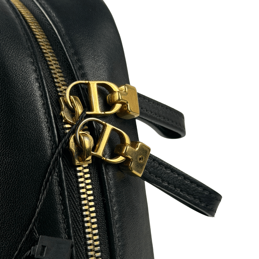 DIOR Black Cannage Leather Caro Zip Pouch