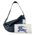 BURBERRY Dark Blue Medium Pebbled Knight Leather Shoulder Bag