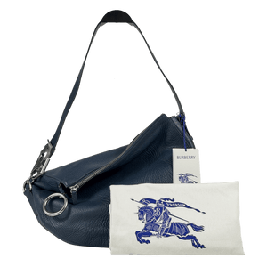 BURBERRY Dark Blue Medium Pebbled Knight Leather Shoulder Bag
