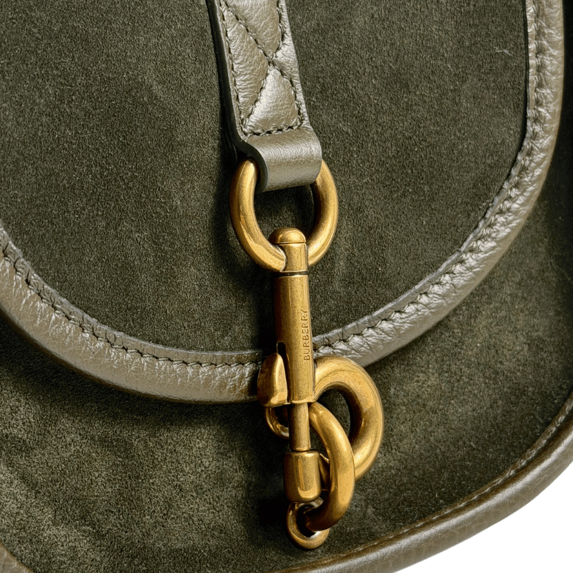 BURBERRY Dark Green B Clip Mini Suede Crossbody Bag