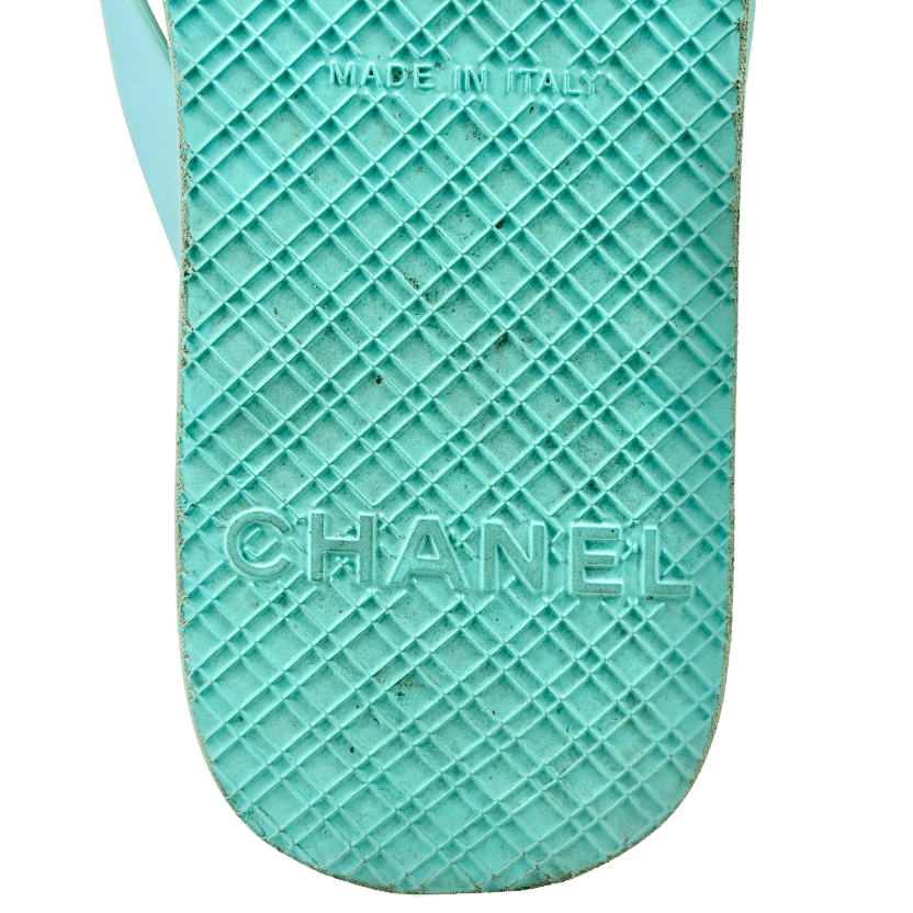 CHANEL Aqua Blue Camelia CC Flip Flops UK 6 EU 39