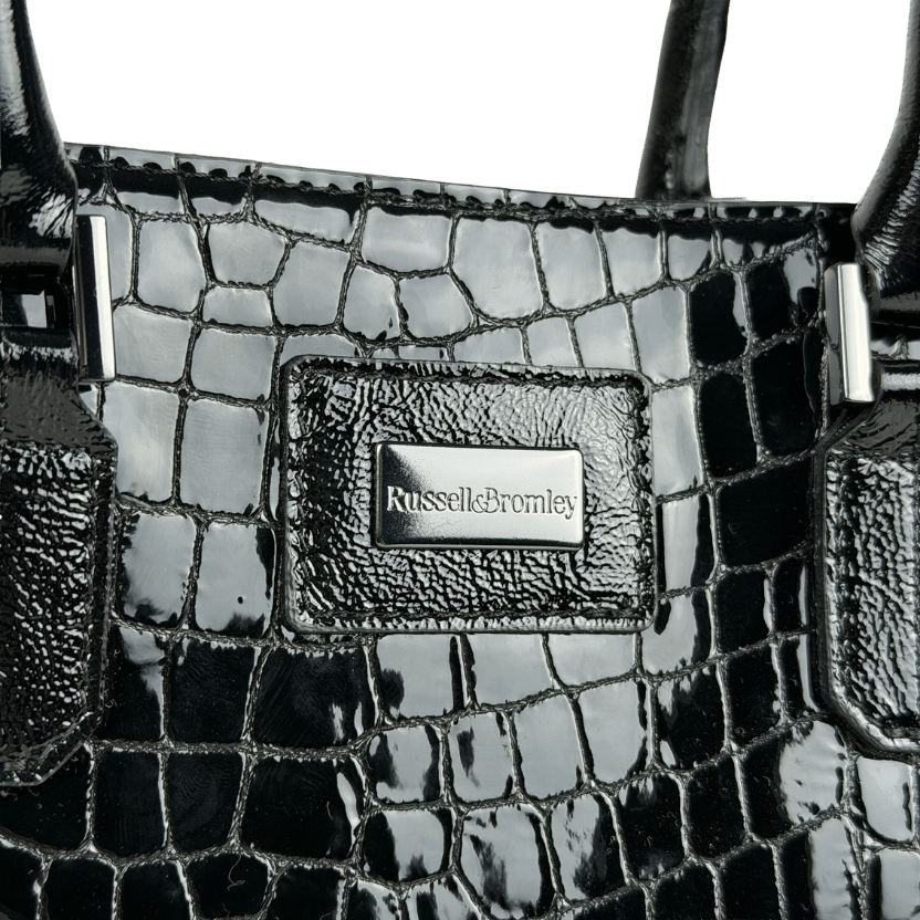 Russell & Bromley Black Patent Croc Leather Tote Bag With Inner Pouch & Crossbody Strap One