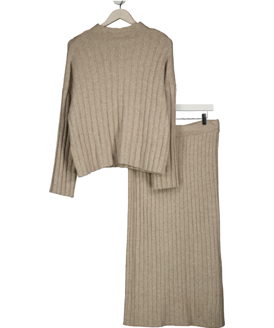 VILA Vila Ribbed Maxi Skirt Co-ord In Cream UK XXL