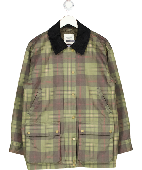ABERCROMBIE & FITCH Green Plaid Mid-length Waxed Barn Jacket UK M