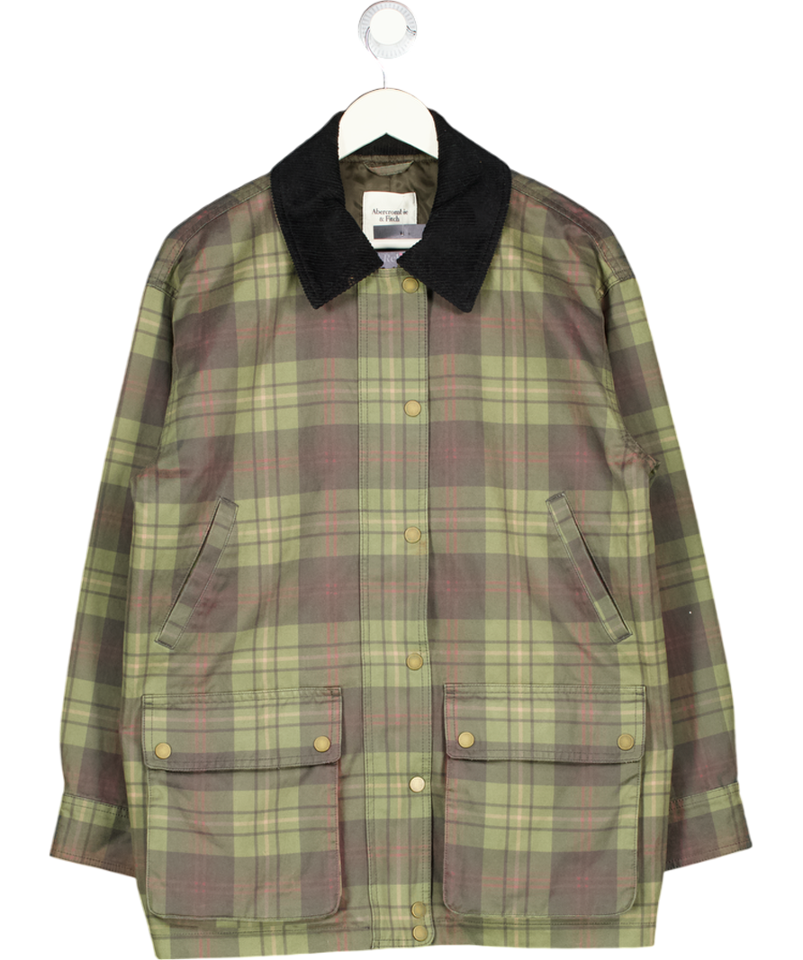 ABERCROMBIE & FITCH Green Plaid Mid-length Waxed Barn Jacket UK M
