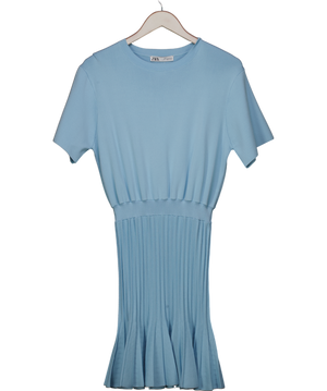 ZARA Blue Knit Pleated Midi Dress UK M