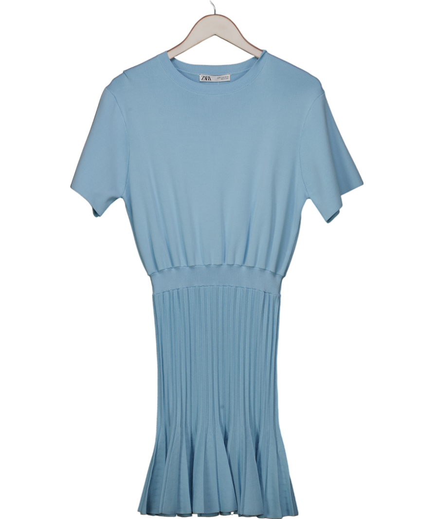 ZARA Blue Knit Pleated Midi Dress UK M