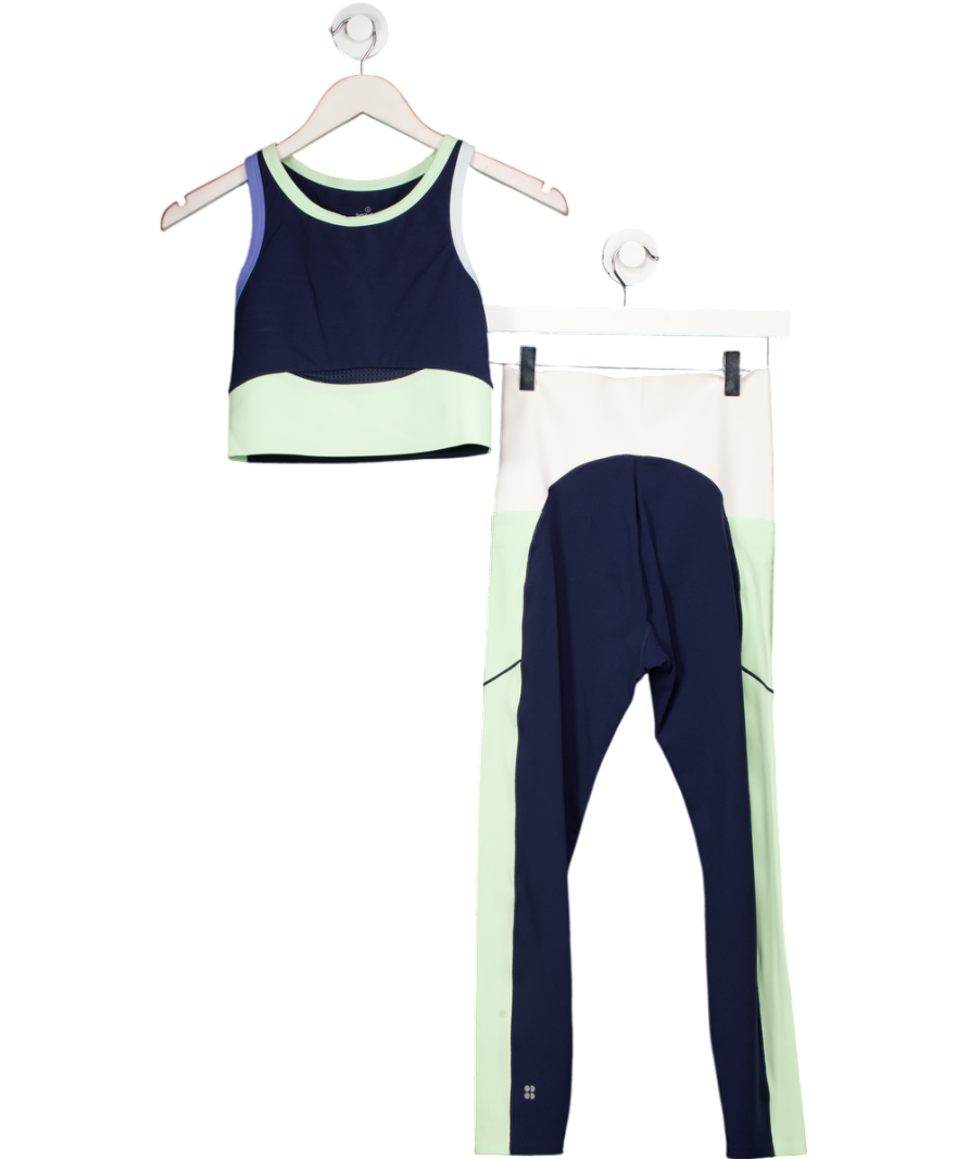 Sweaty Betty Blue Power 7/8 Legging And Top Workout Set UK S