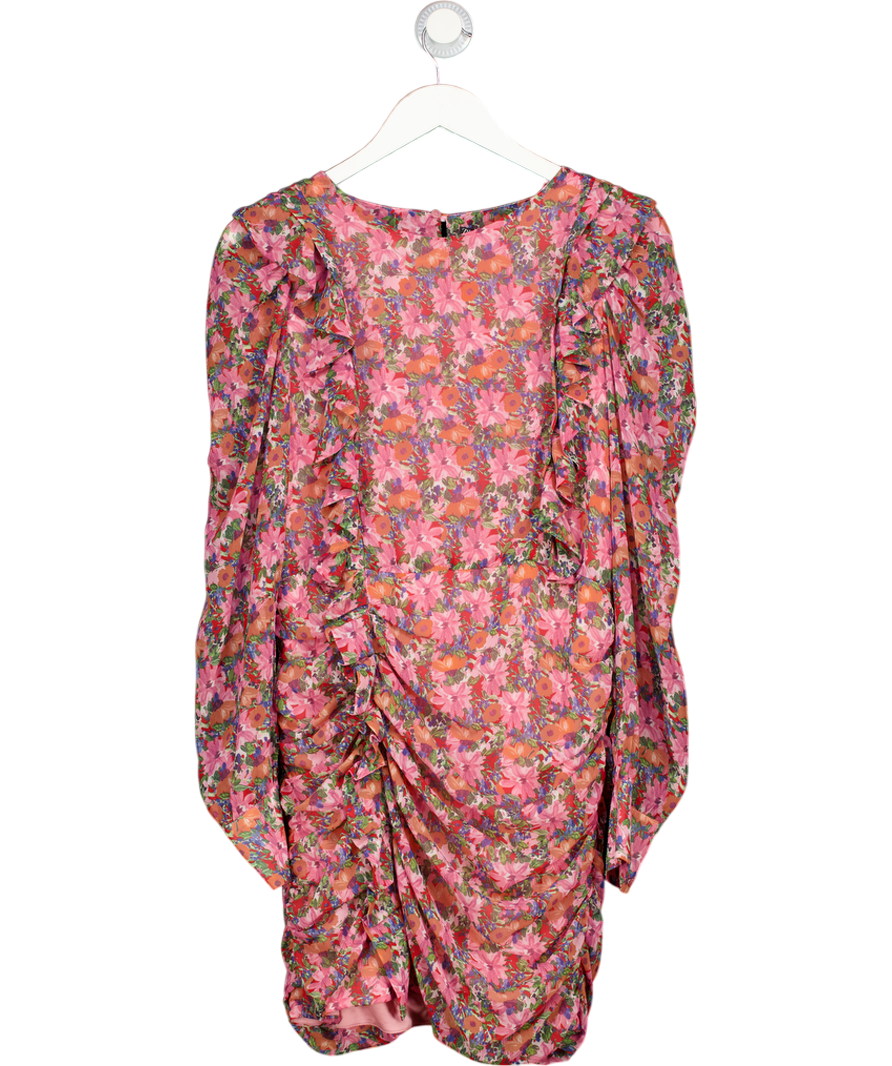 ZARA Pink Floral Ruched Long Sleeve Mini Dress UK M