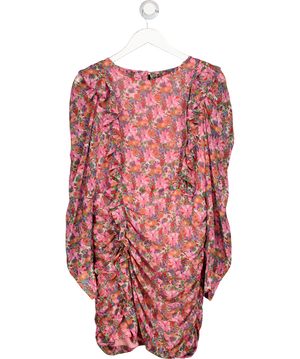 ZARA Pink Floral Ruched Long Sleeve Mini Dress UK M