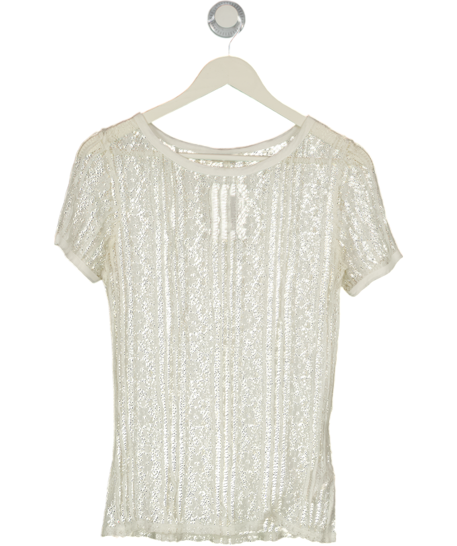 REISS White Sheer Lace T-shirt UK M