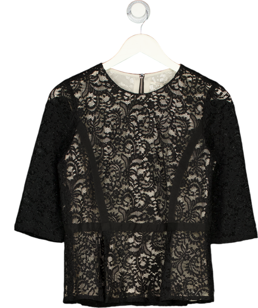 Gerard Darel Black Long Sleeved Lace Peplum Top UK 12