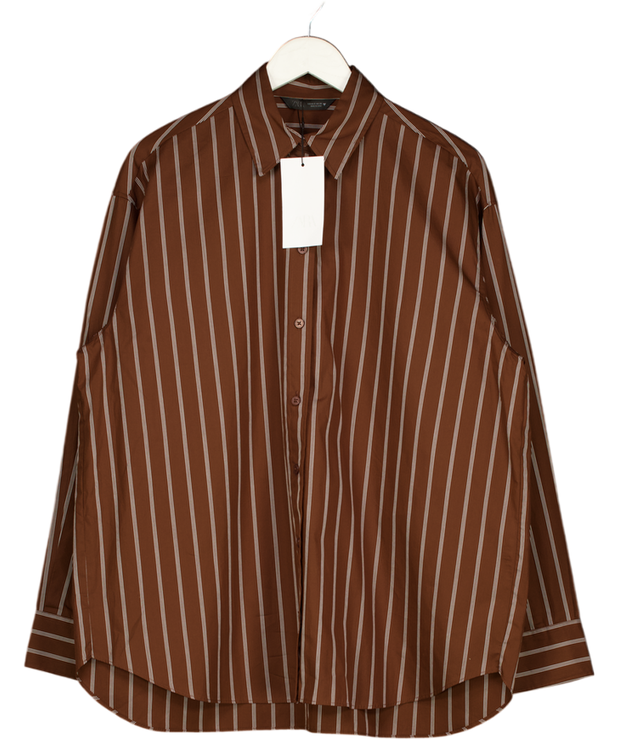 ZARA Brown Striped Oversize Poplin Shirt UK S