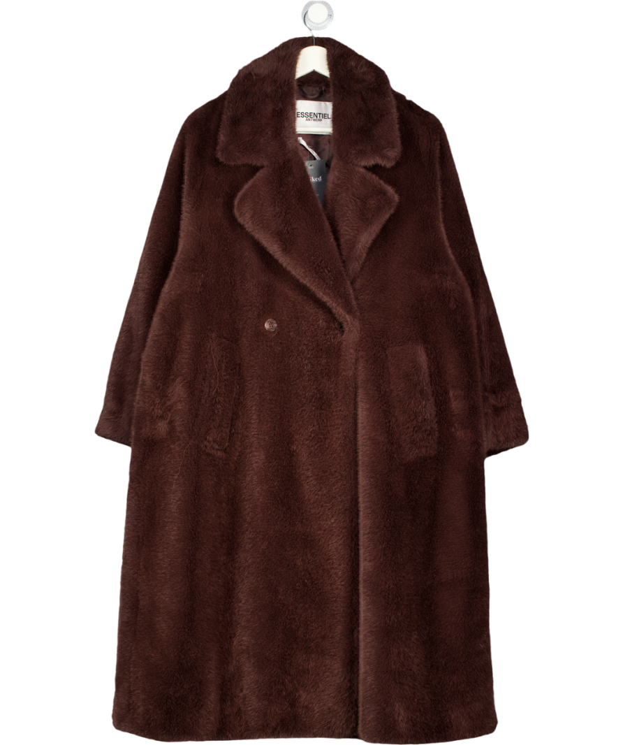 ESSENTIEL ANTWERP Dark Brown Oversize Faux Fur Coat UK XS