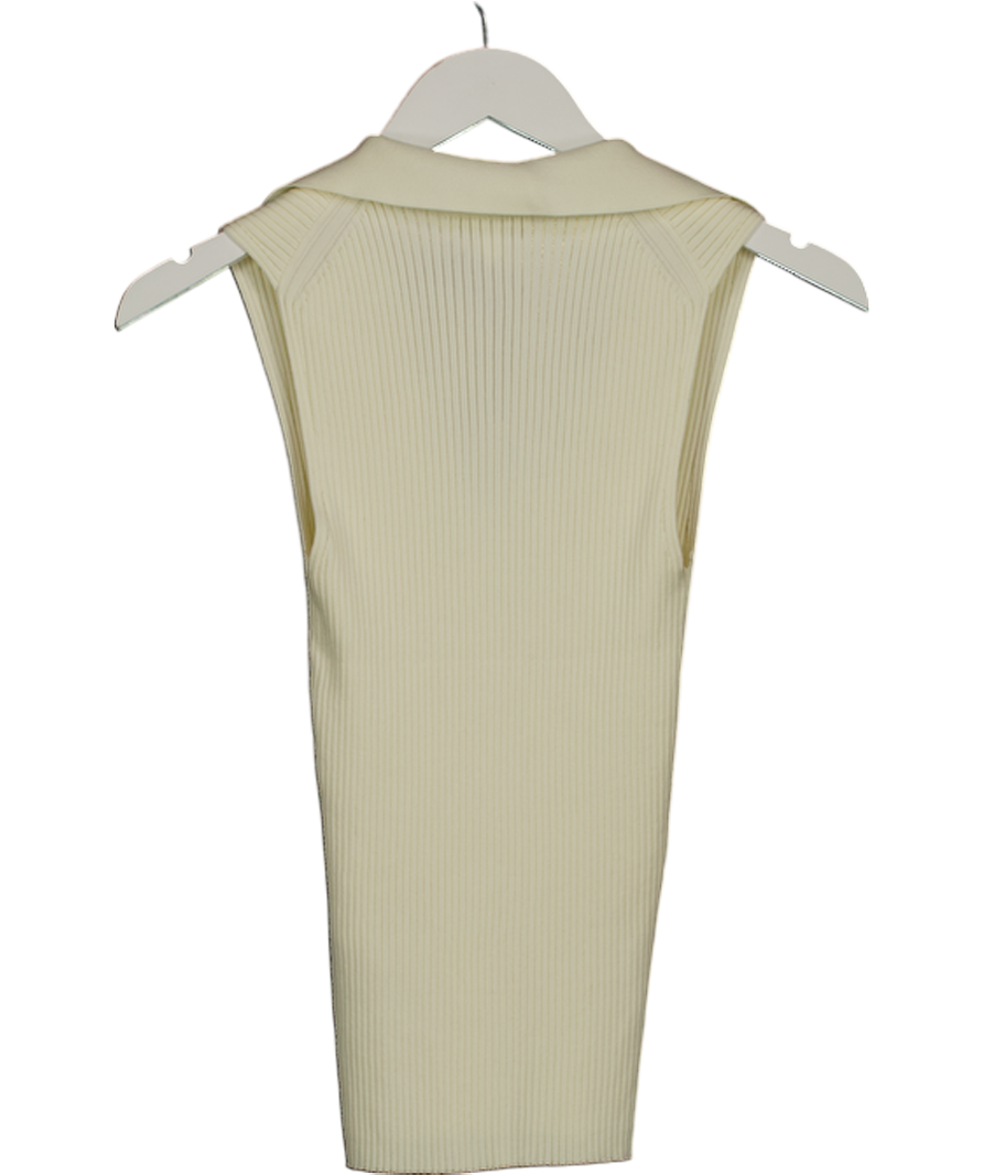 REISS Cream Izzie V-neck Ribbed Top UK S