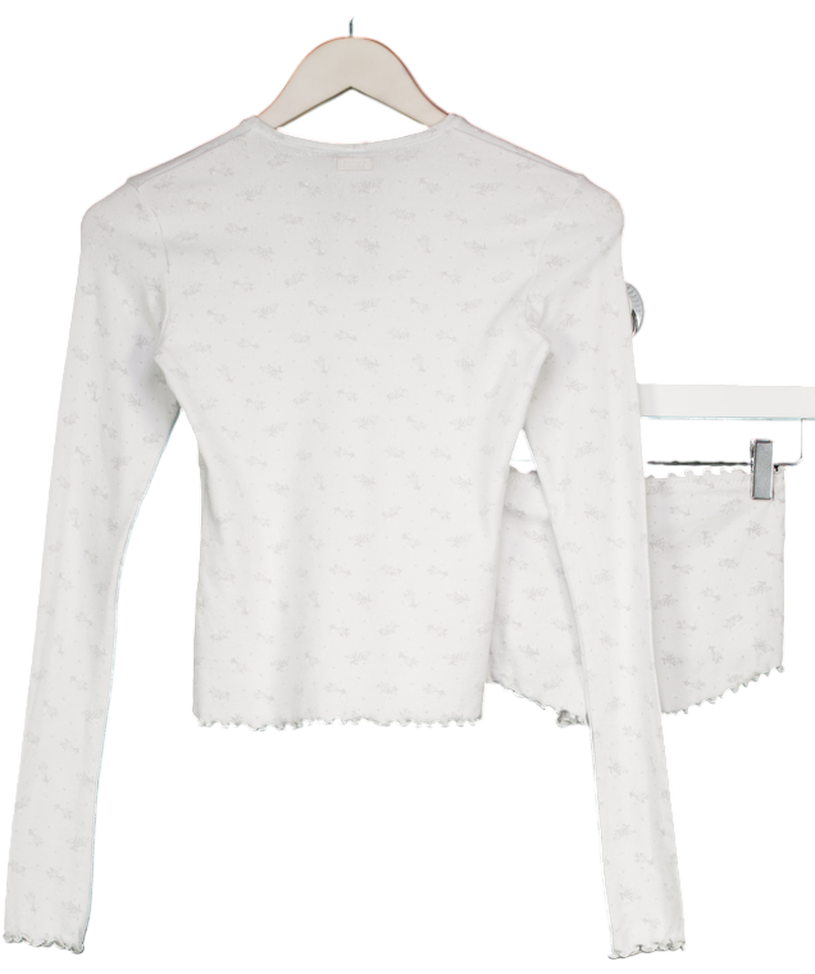 SKIMS Blue Pointelle-knit Floral-print Stretch-cotton Top And Shorts Set UK XS