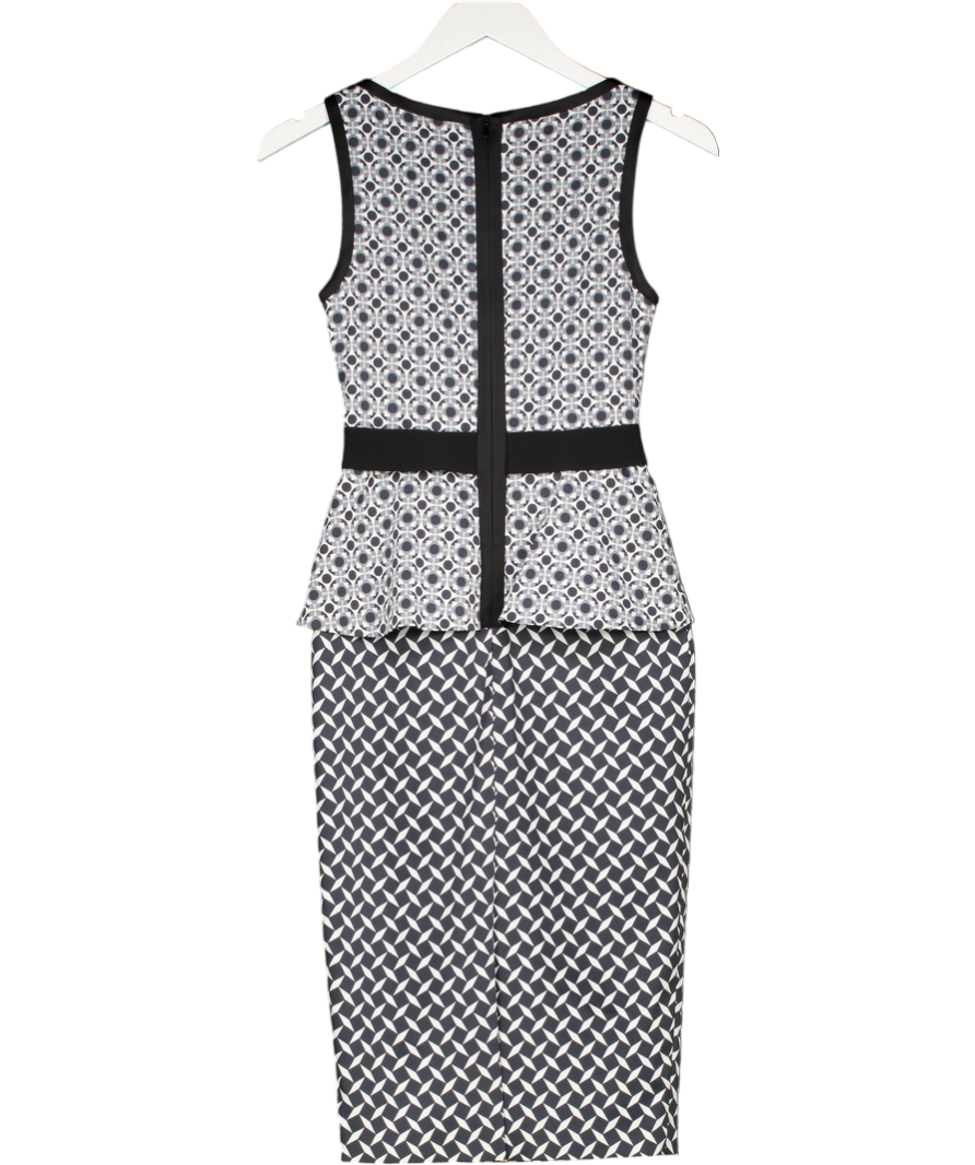 Karen Millen Black Multi Geometric Print Peplum Waist Pencil Dress UK 8