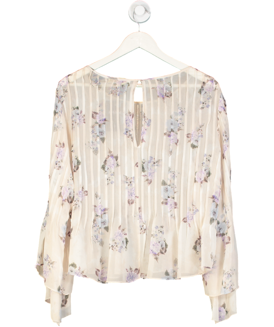 loveshackfancy Cream Silk Rose Print Long Sleeve Blouse UK L