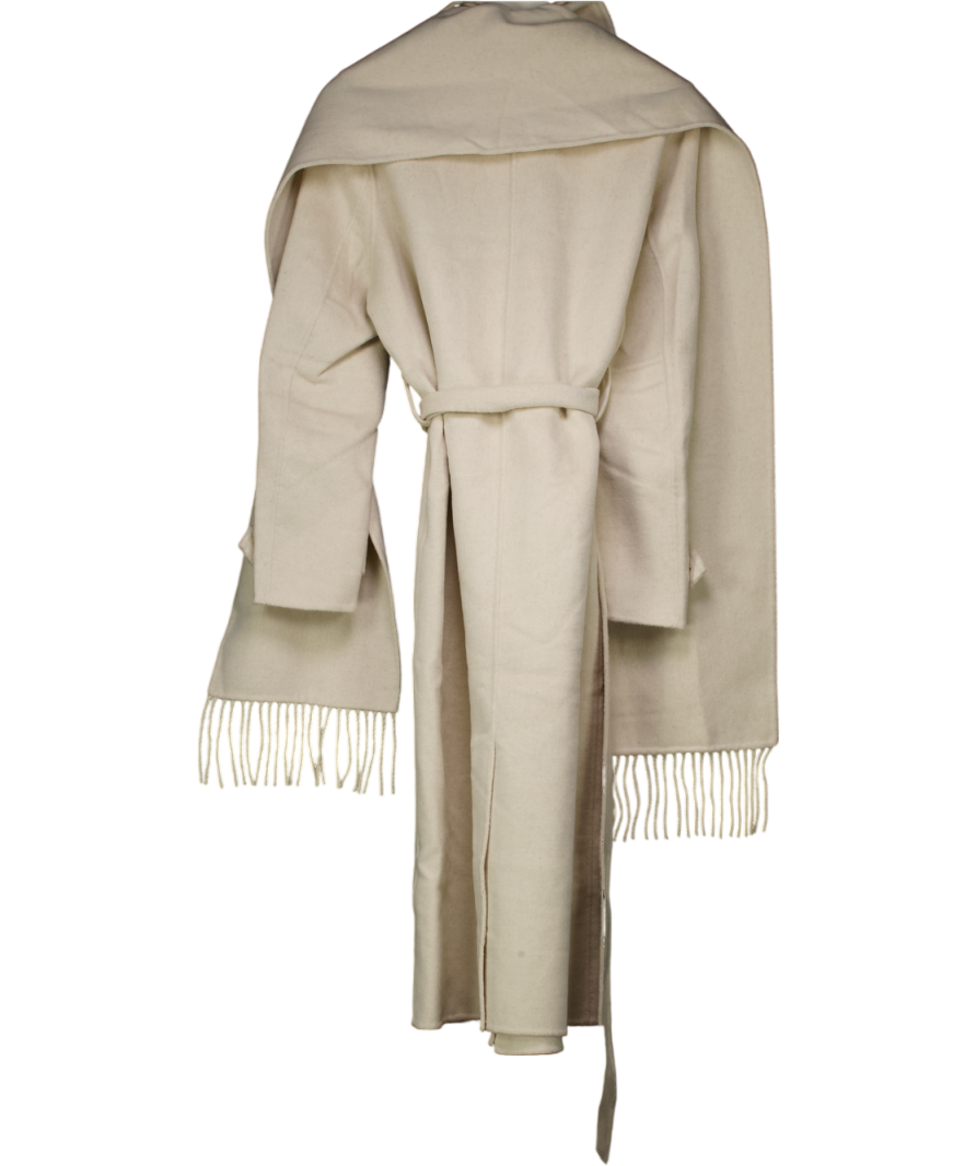 FOREVER NEW Belted Formal Coat With Tassel Scarf With Wool In Cream UK 10
