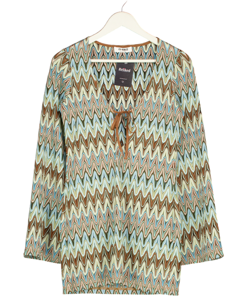 4th & Reckless Blue / Brown Zig Zag Knot Cover Up Dress UK 8