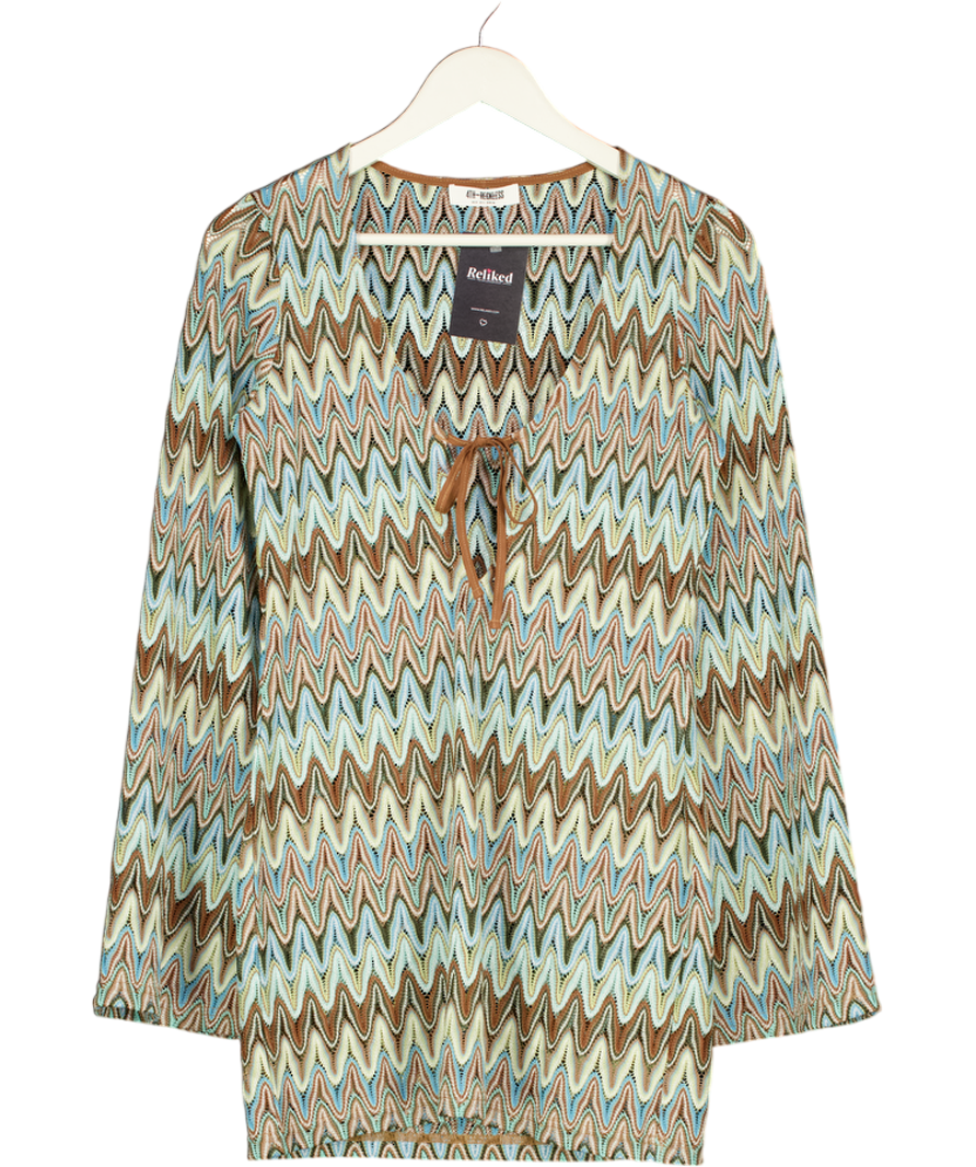 4th & Reckless Blue / Brown Zig Zag Knot Cover Up Dress UK 8