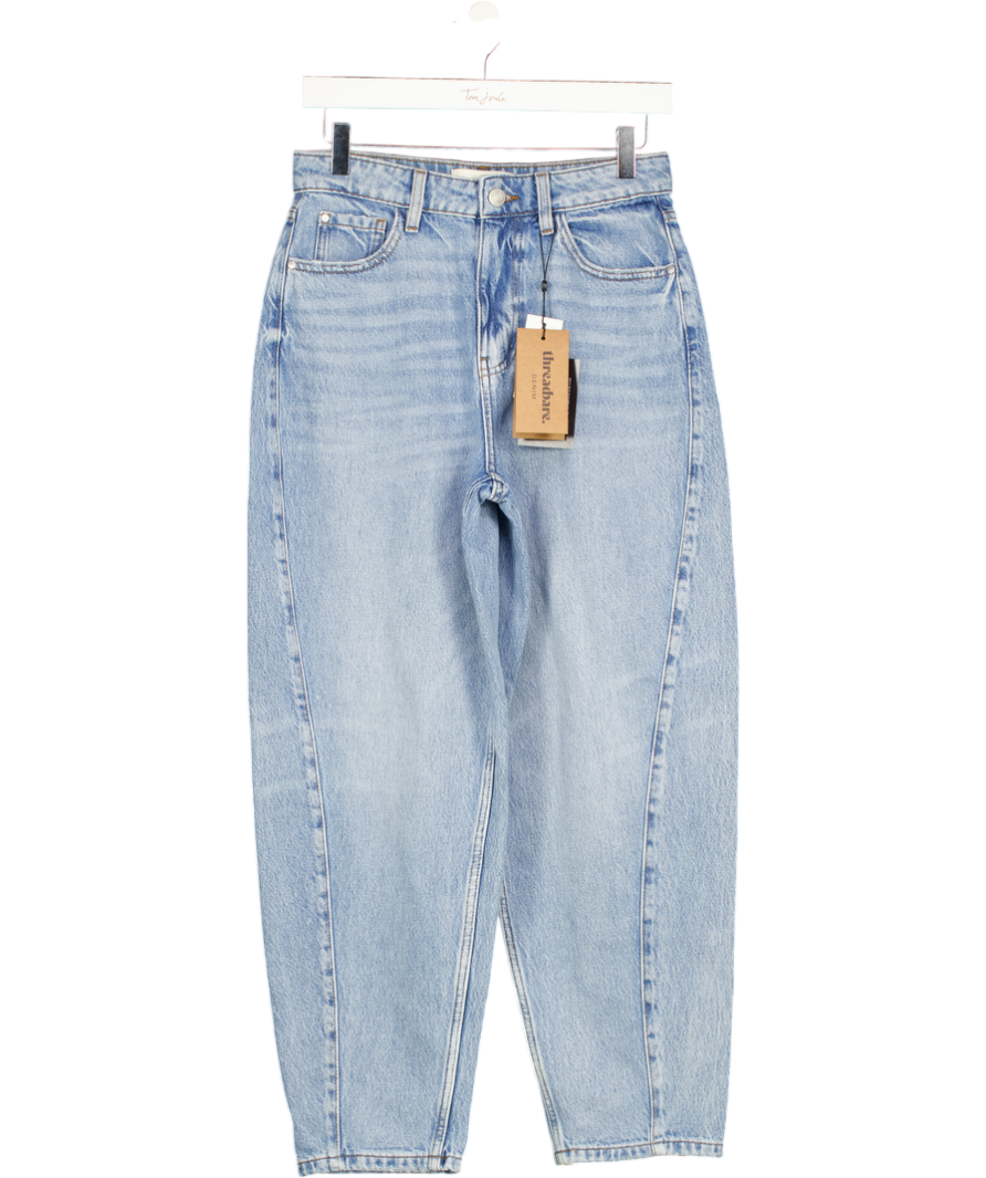 THREADBARE Blue Barrel Leg Jeans In Light Wash UK 8