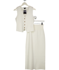 Karen Millen 2-piece Ivory White Stretch Knit Waistcoat Top And Midi Skirt Set UK S