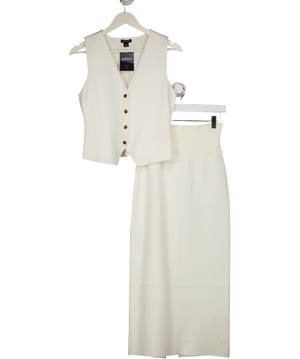Karen Millen 2-piece Ivory White Stretch Knit Waistcoat Top And Midi Skirt Set UK S
