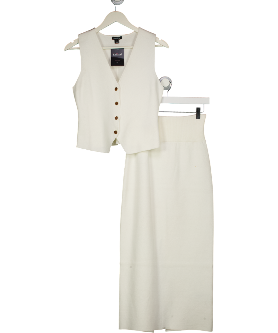 Karen Millen 2-piece Ivory White Stretch Knit Waistcoat Top And Midi Skirt Set UK S