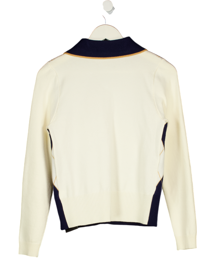 Cream Argyle Knit Cardigan UK S